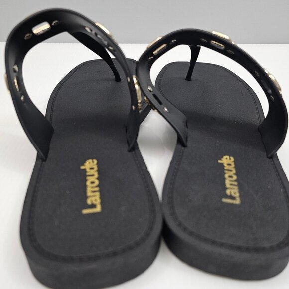 Larroude Milan S Sandal Slide Womens 10 / 11 Black PVC Thong Flip Flop Flats NEW - Picture 8 of 12